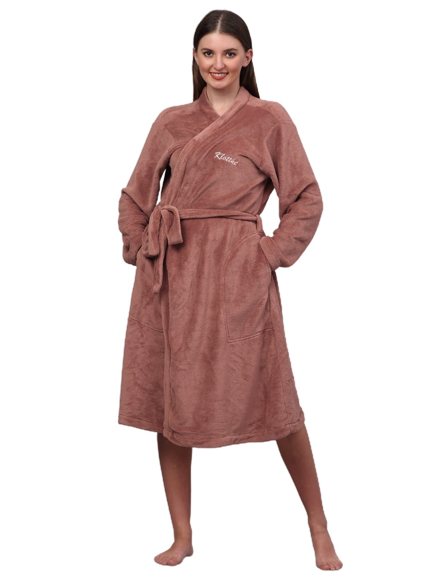 Klotthe Embellished Brown 210 GSM Cotton Bath Robe with Belt