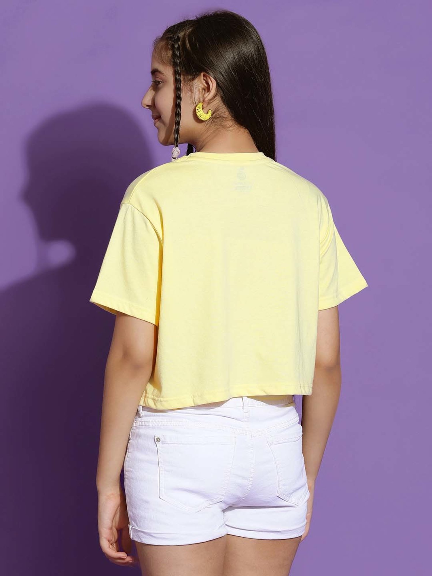Lil Tomatoes Kids Lemon Yellow Printed Crop Top