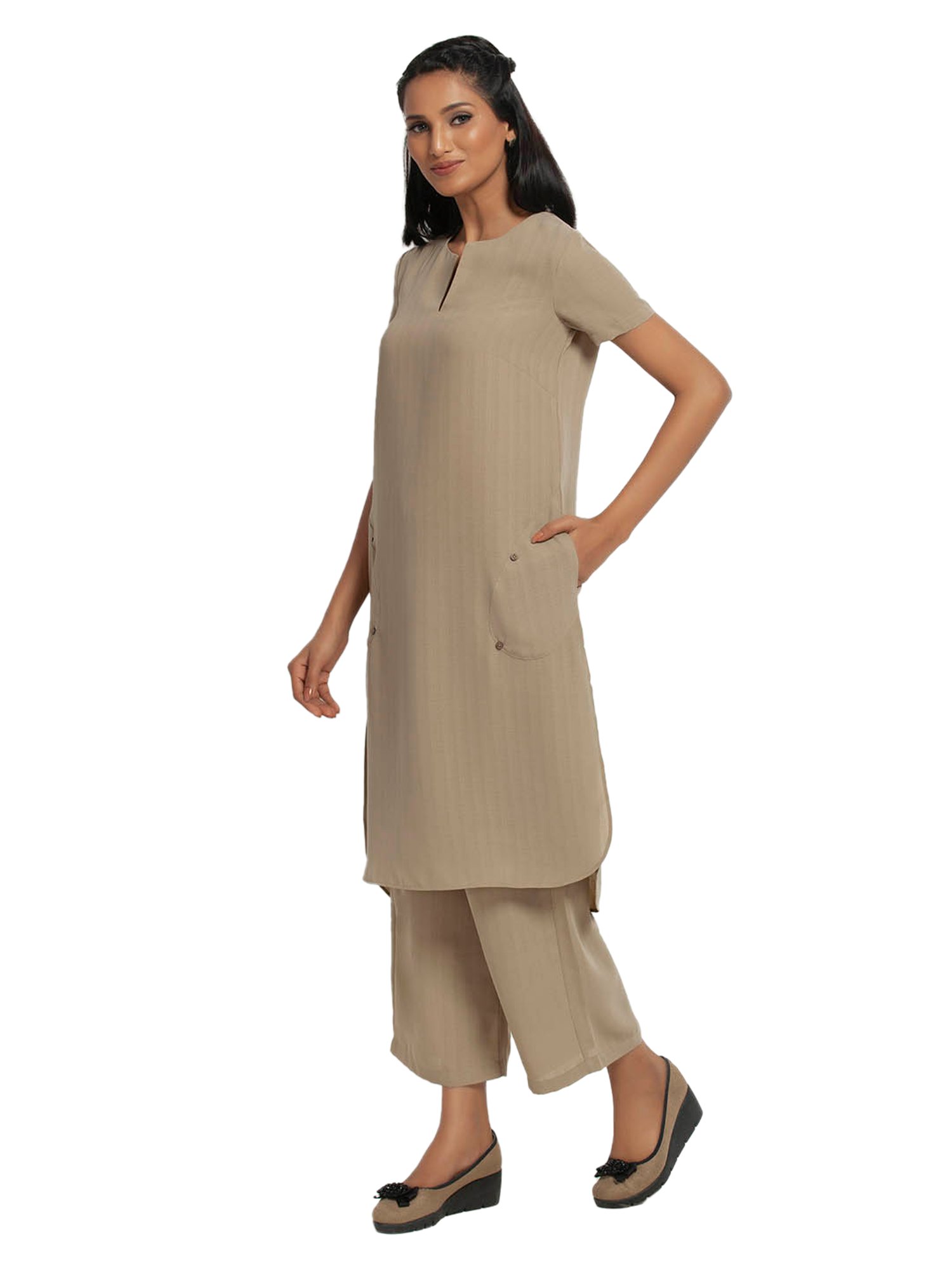 Office & You Beige Straight Fit Kurta