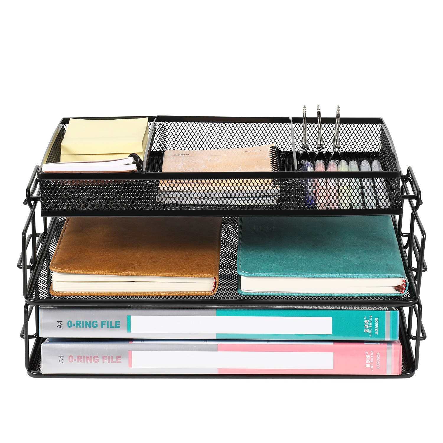 Desk Organizer Stackable Letter File Document Paper Tray - 2 Tier Mesh Metal Holder Storage Shelf Sorter for Office and Home (Black)