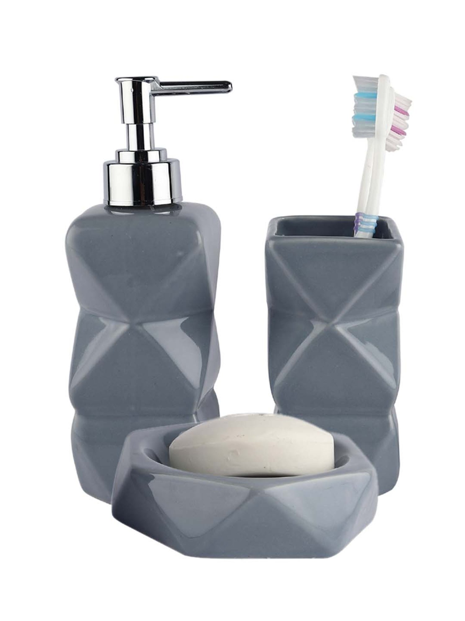 VarEesha Saral Grey Ceramic Bath Accessories - Set of 3
