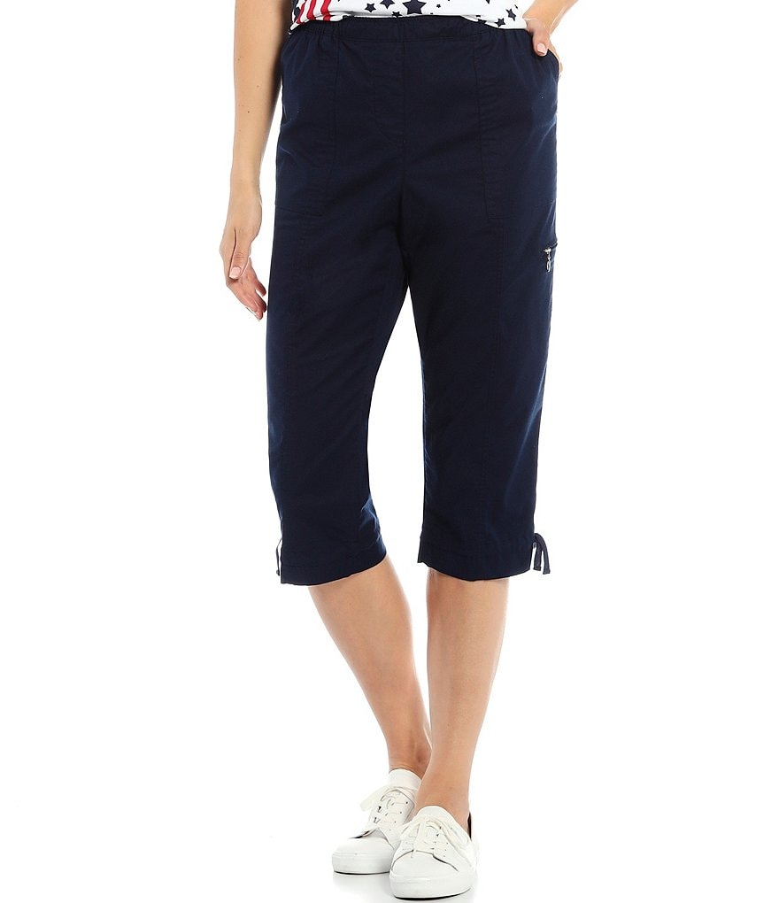 Allison Daley Stretch Side Back Elastic Waist Pull-On Tie-Hem Details Capri Pants
