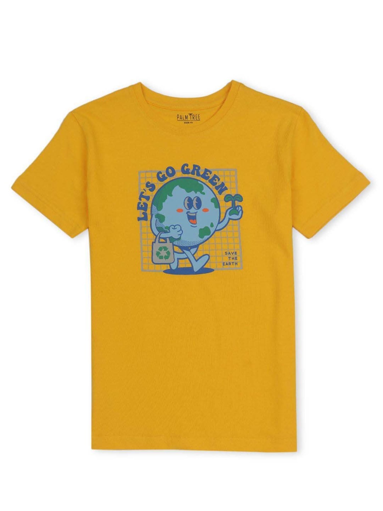 Palm Tree Kids Yellow & Blue Cotton Printed T-Shirt