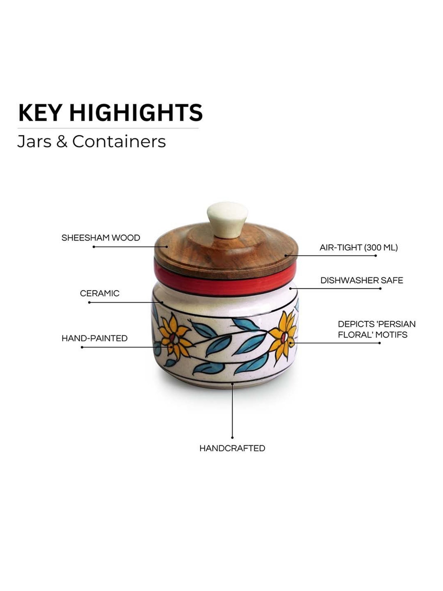 ExclusiveLane White & Brown Ceramic Persian Floral Air-Tight Storage Container - Set of 2