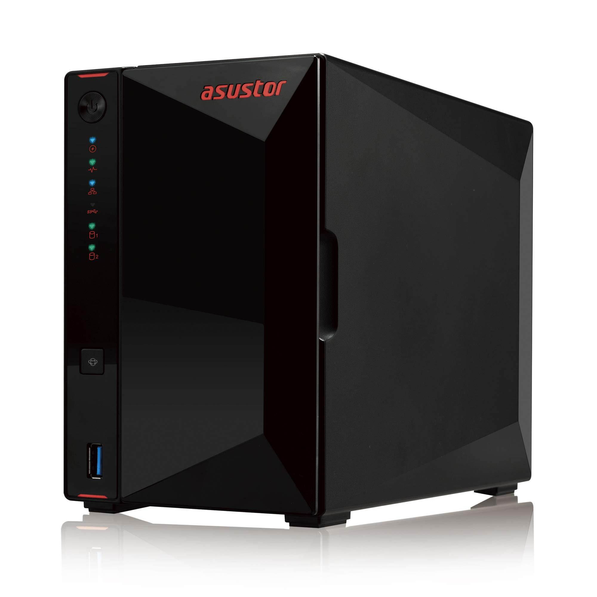 Asustor AS5202T | Gaming Inspired Network Attached Storage | 2.0GHz Dual-Core, Two 2.5GbE Port, 2GB RAM DDR4, 4GB eMMC Flash Memory | Personal Private Cloud (2 Bay Diskless NAS)