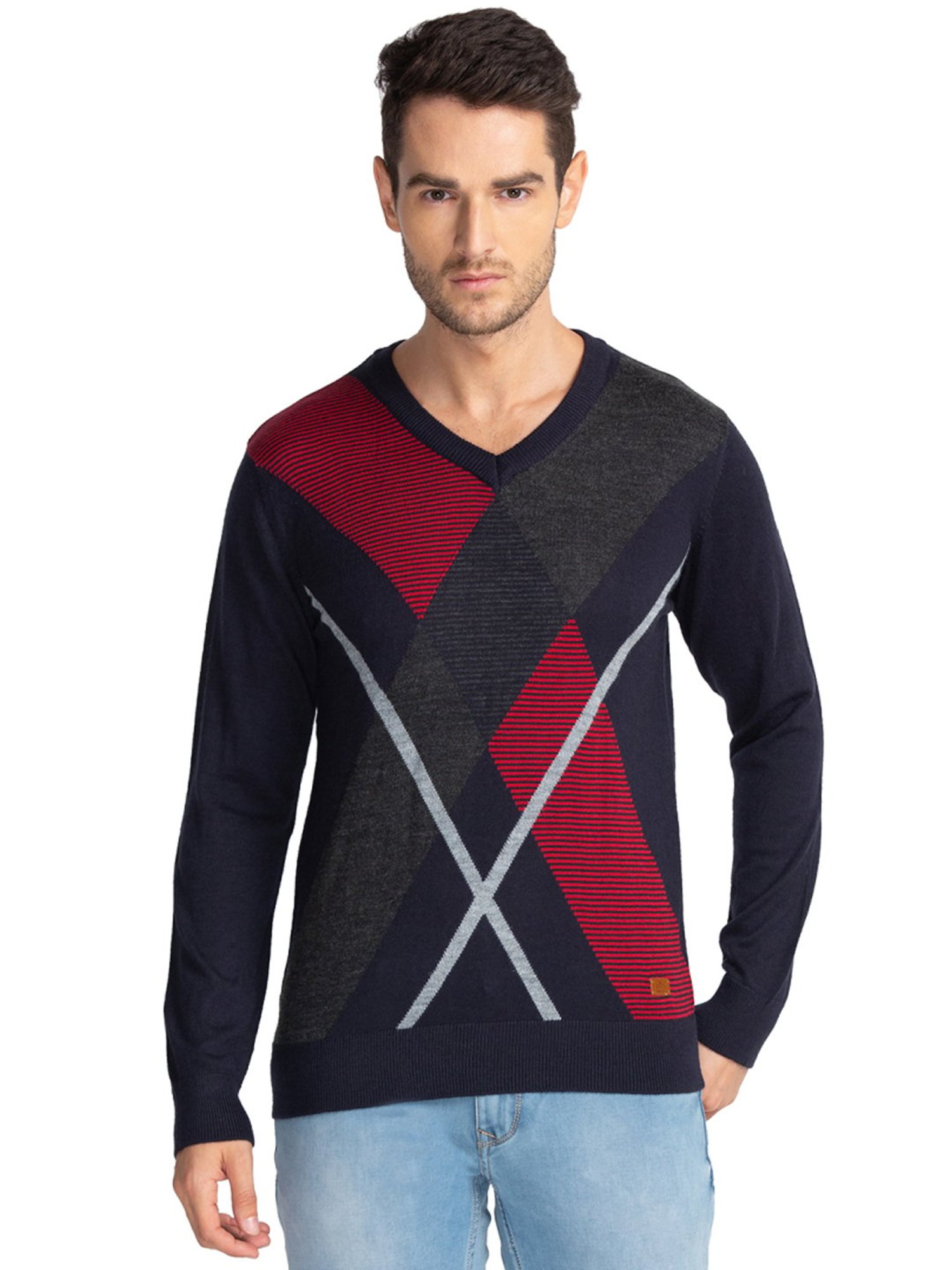Parx Blue Regular Fit Striped Sweaters