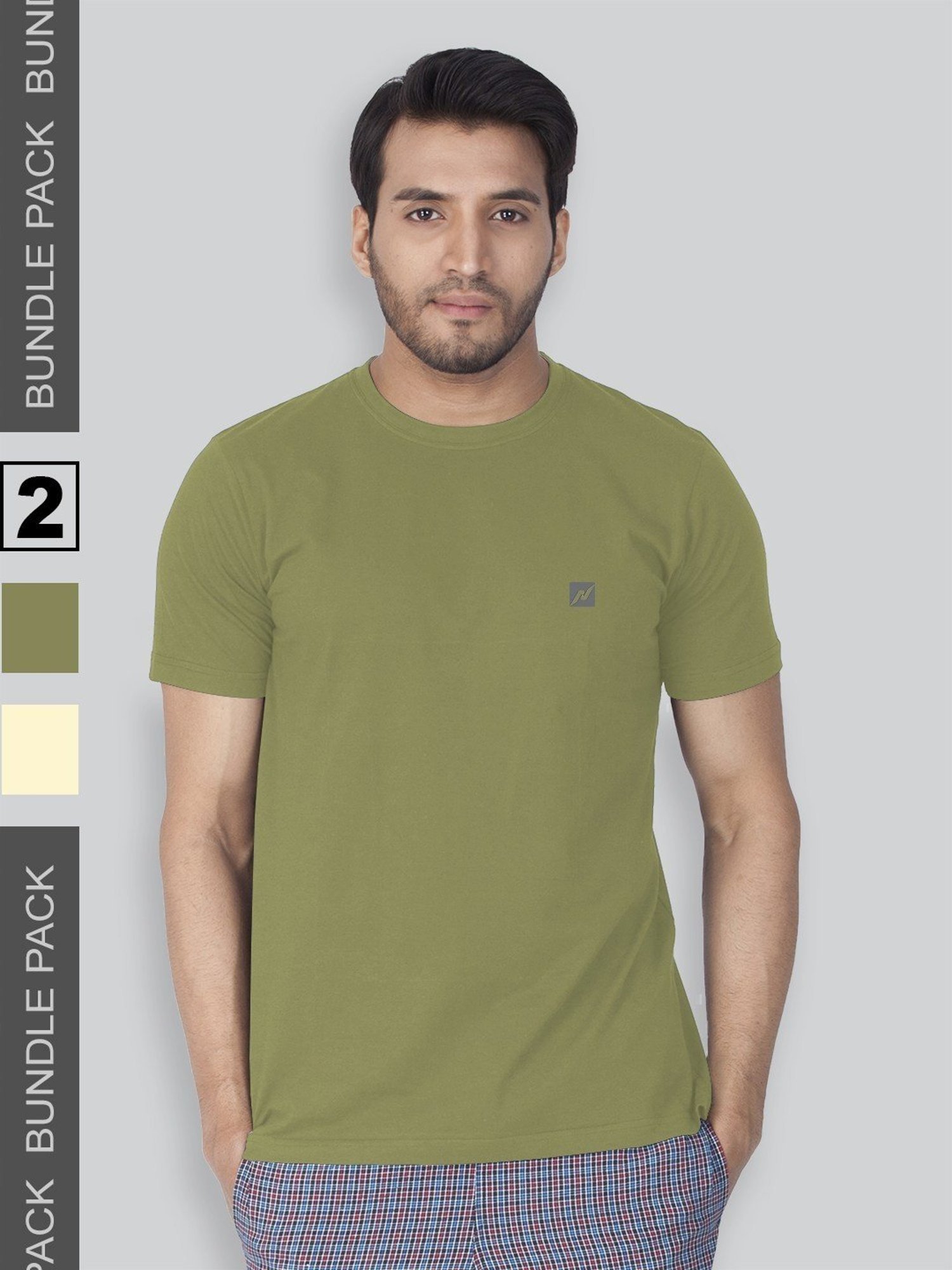 Lux Nitro Olive & Yellow Regular Fit T-Shirt Pack of - 2