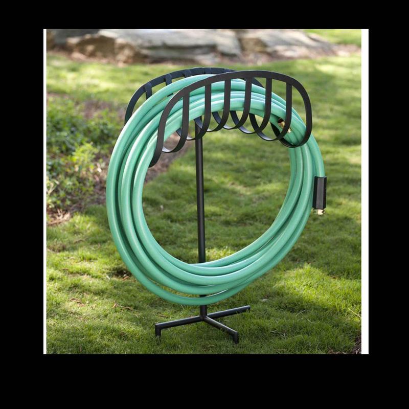 Liberty Garden LBG-647 Decorative Powder Coated Steel Manger Garden Hose Storage Stand for Backyard, Garden, or Home in Black