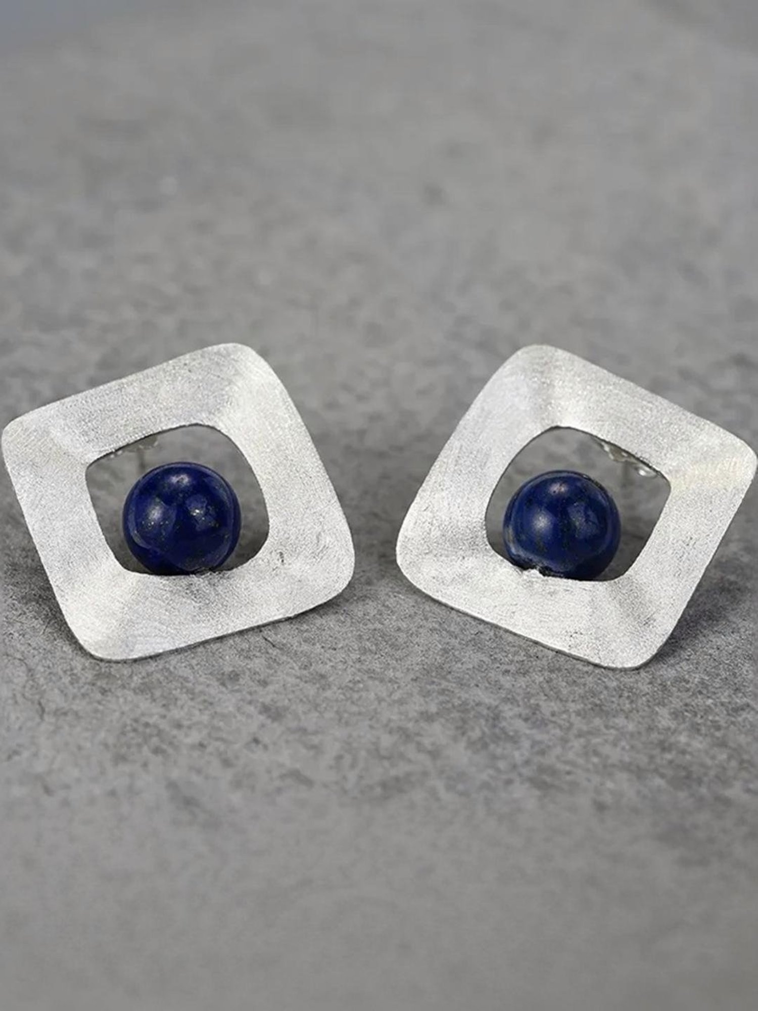 Rihi by P.C. Chandra Jewellers 92.5 Sterling Silver Square-Blue Stud Earrings for Women & Girls