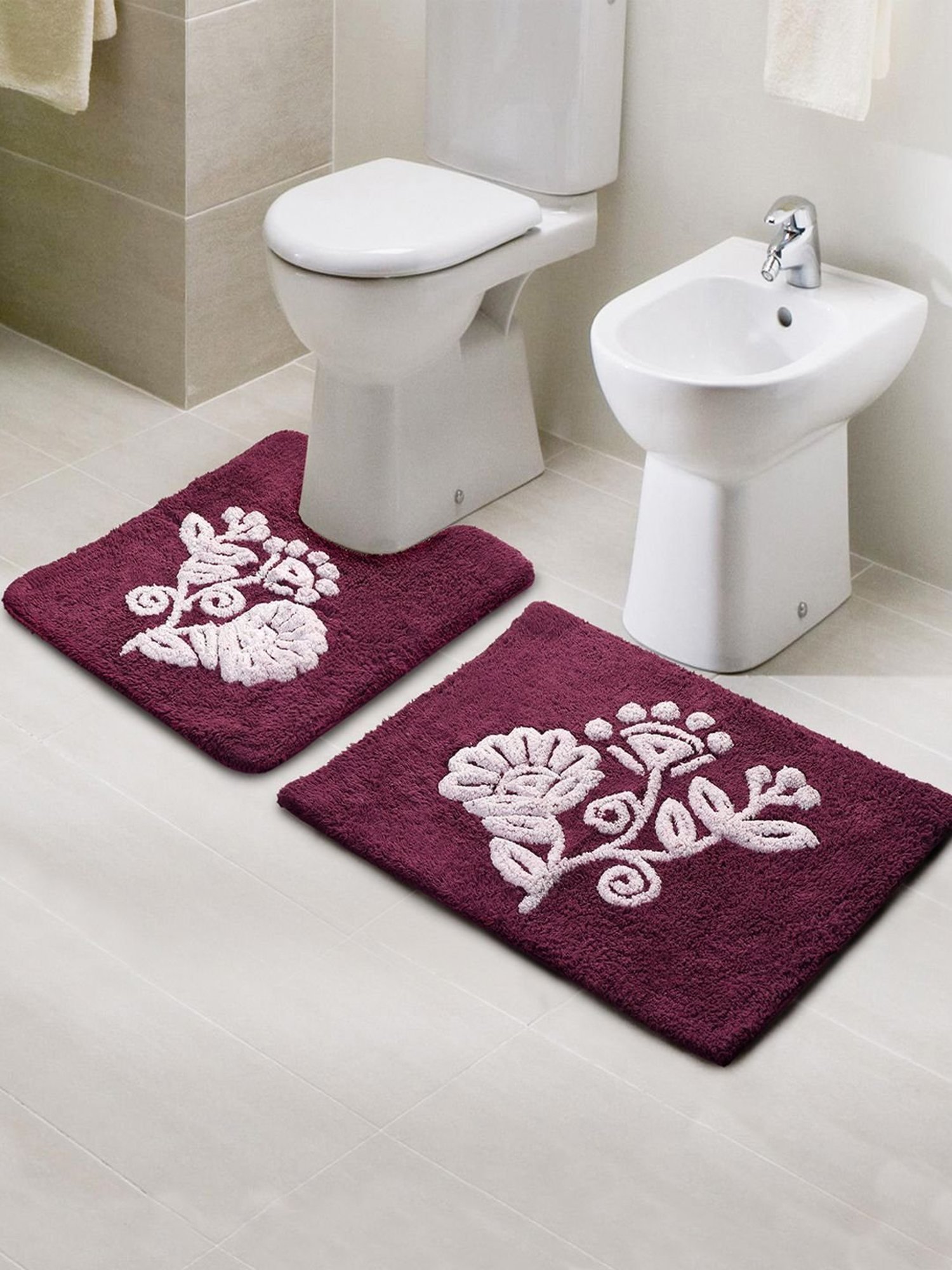 Saral Home Purple Microfiber Floral Bath Mat Set of - 2