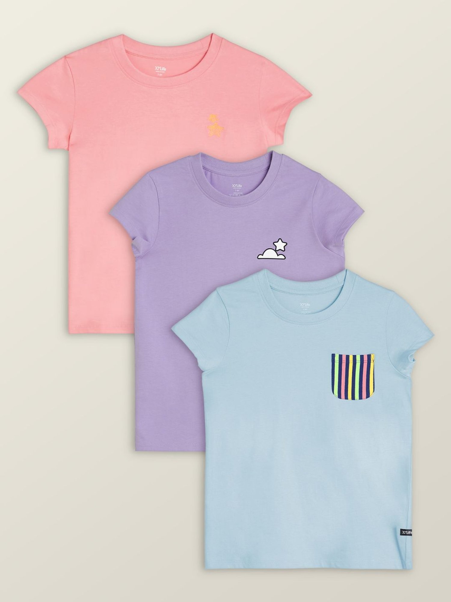 XY Life Kids Multicolor Cotton Printed T-Shirt (Pack of 3)