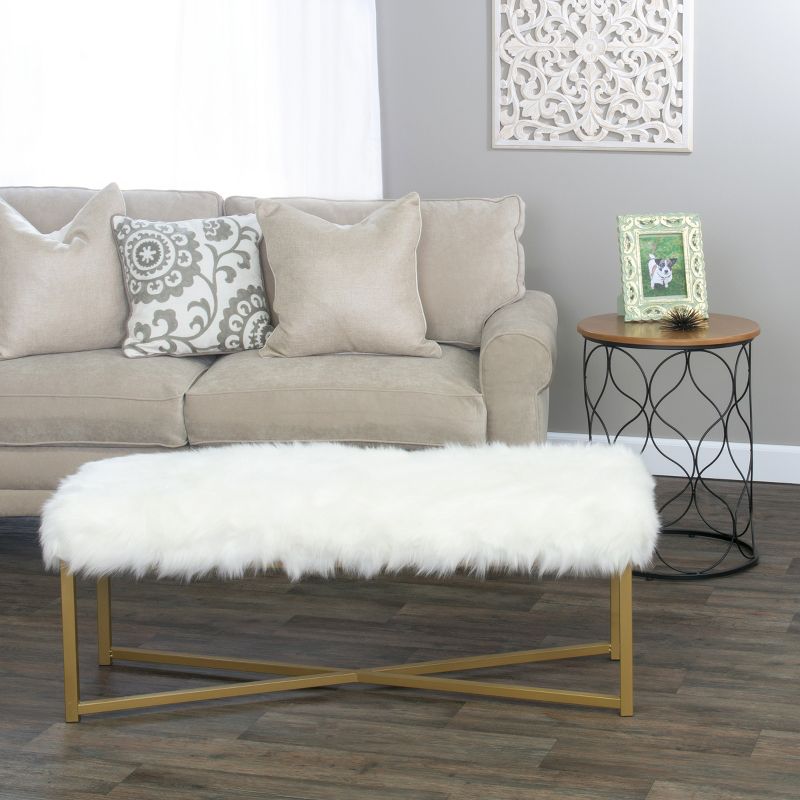 Faux Fur Rectangle Bench White - HomePop