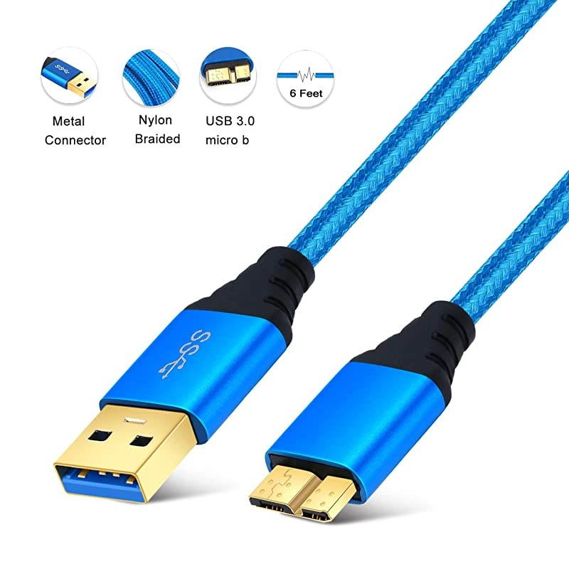 USB 30 Cable Micro B  3Pack Colors 6ft Braided USB 30 Cable Fast Charger Cable for External Hard Drive Samsung Galaxy S5 Note 3 Blue White Pink