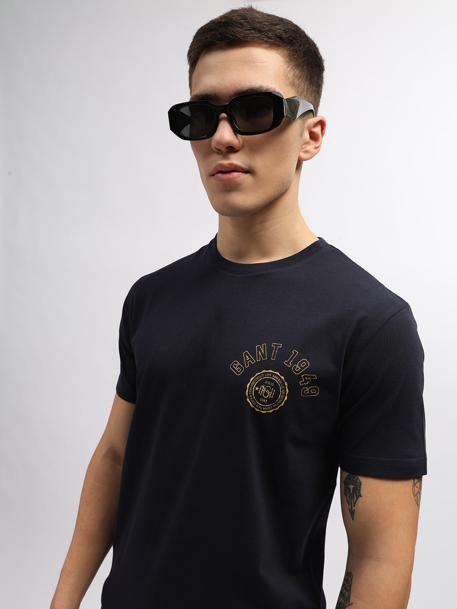 Gant Navy Blue Cotton Regular Fit T-Shirt