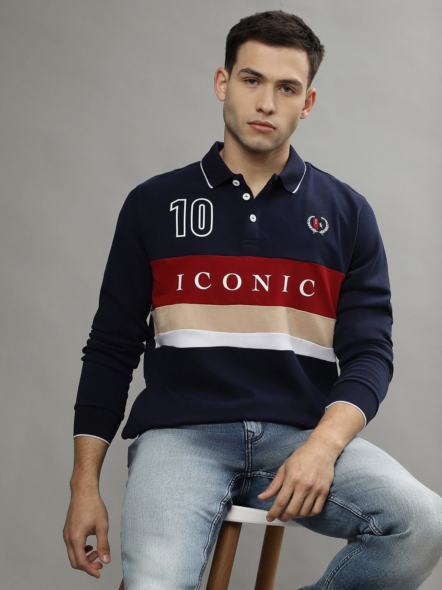 Iconic Men Colourblocked Regular Fit Cotton T-shirt