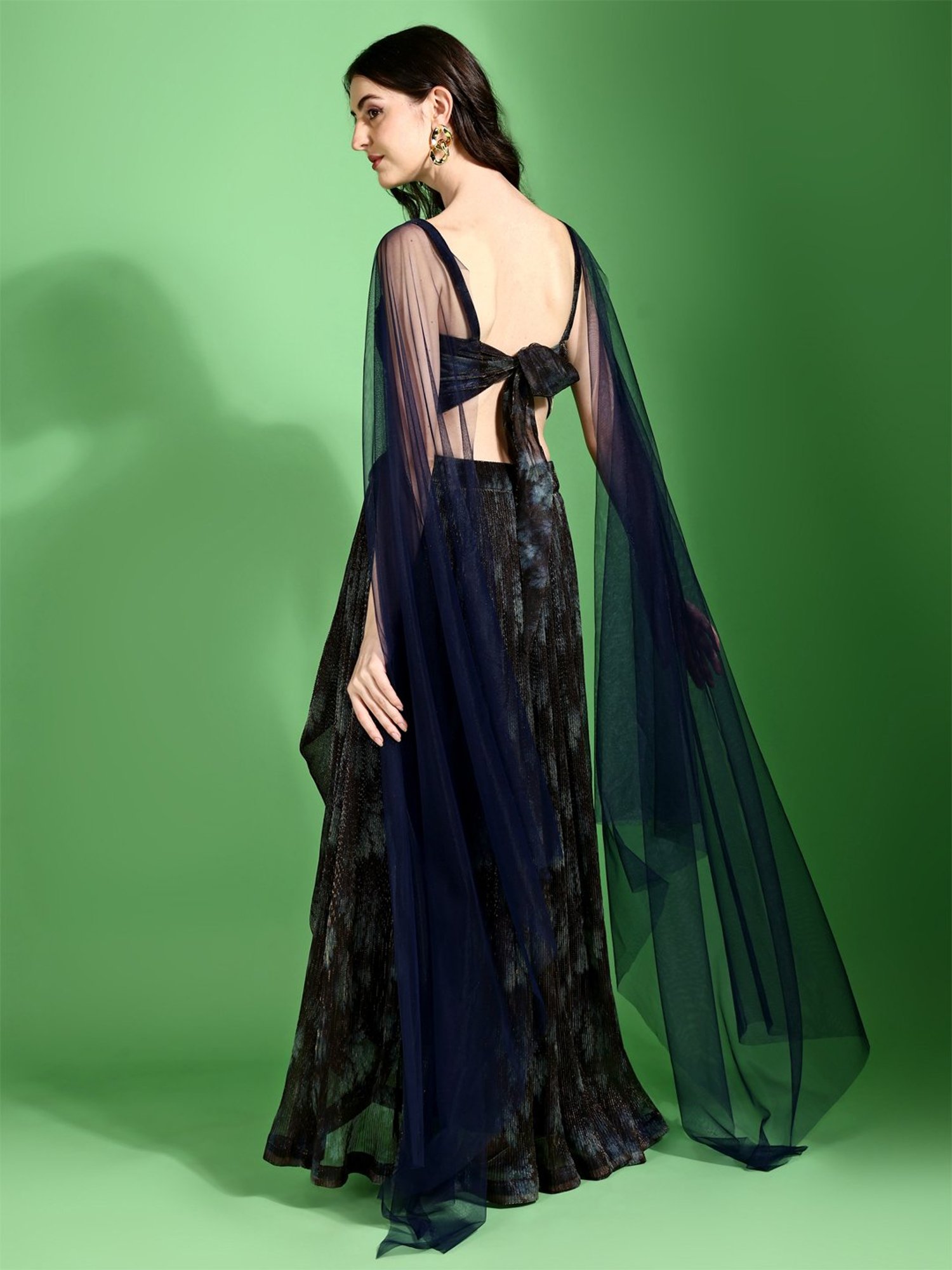 PURVAJA Navy Woven Lehenga Choli Set With Dupatta