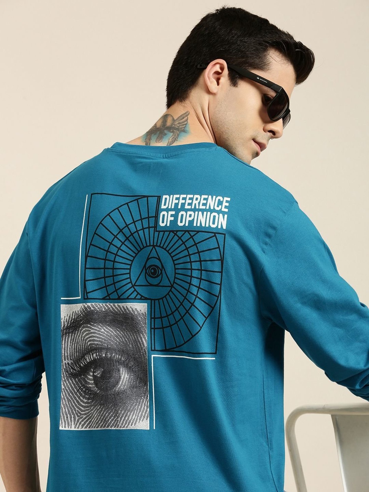Difference of Opinion Blue Cotton Loose Fit Printed T-Shirt