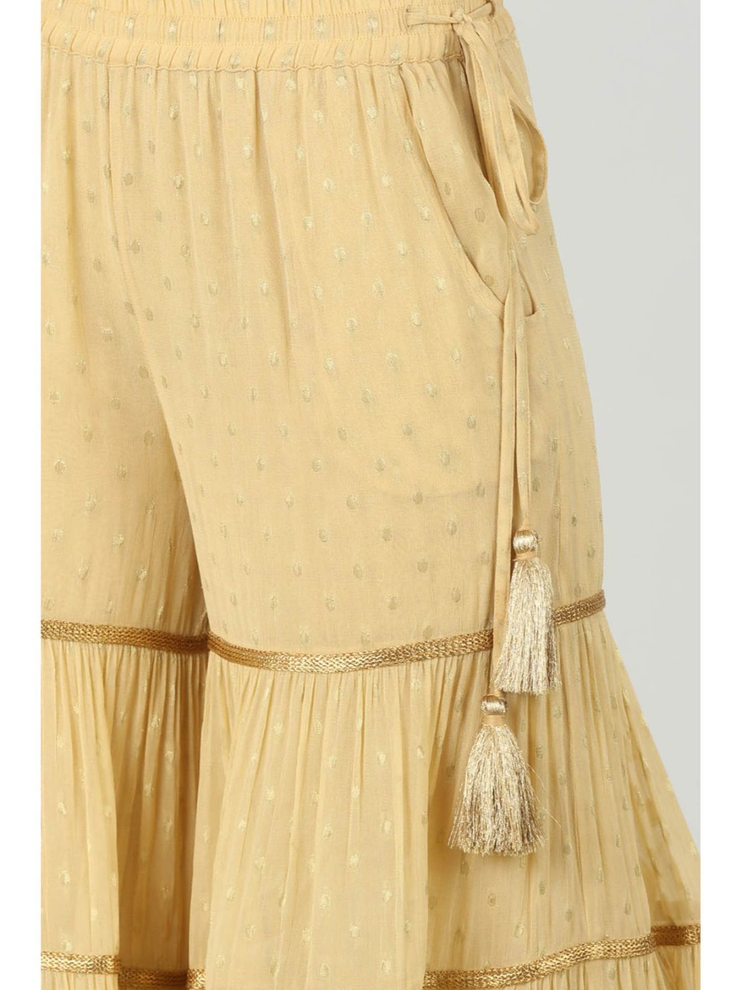 Mustard Beige Georgette Printed Sharara Pants