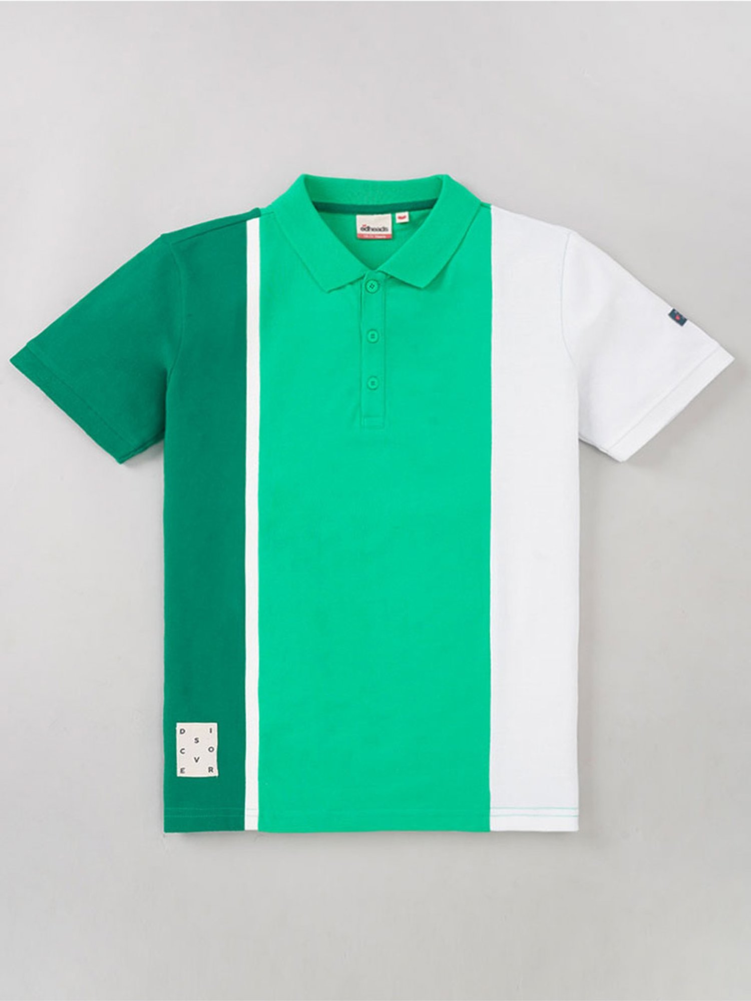 Edheads Kids Green & White Cotton Color Block Polo T-Shirt