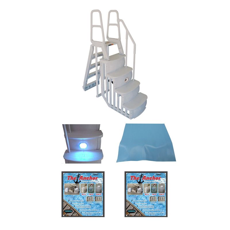 Main Access 200100T Above Ground Pool Ladder Steps w/ Pad + 2 Weights + LED Lite