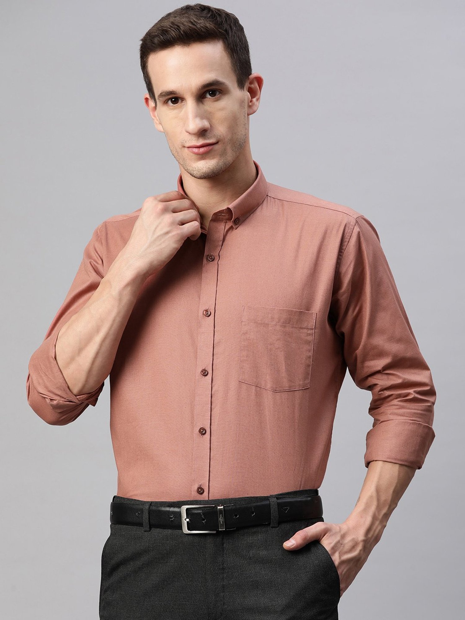 ManQ Peach Regular Fit Shirt