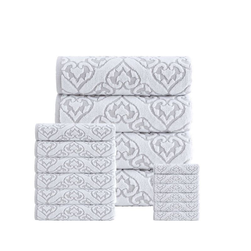 16pc Gonzales Turkish Cotton Bath Towel Set Silver - Enchante Home