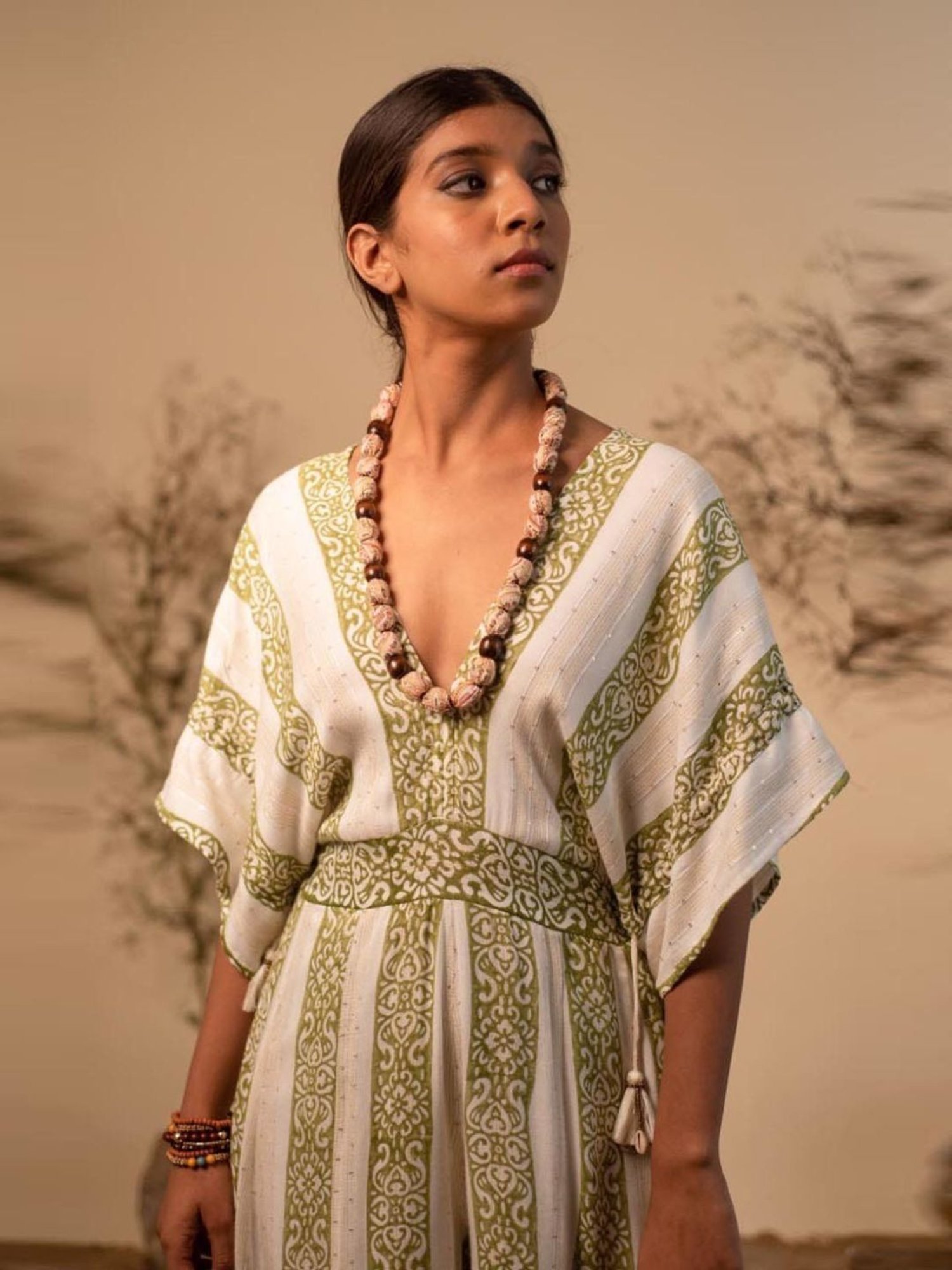 LABEL REYYA Off-White & Green Afro Jumpsuit