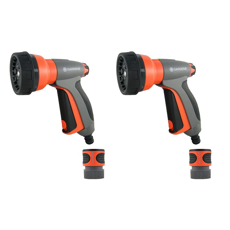 Gardena 32121 Multi Purpose 7 in 1 Metal Hose Spray Gun with Flow Control, Orange (2 Pack)