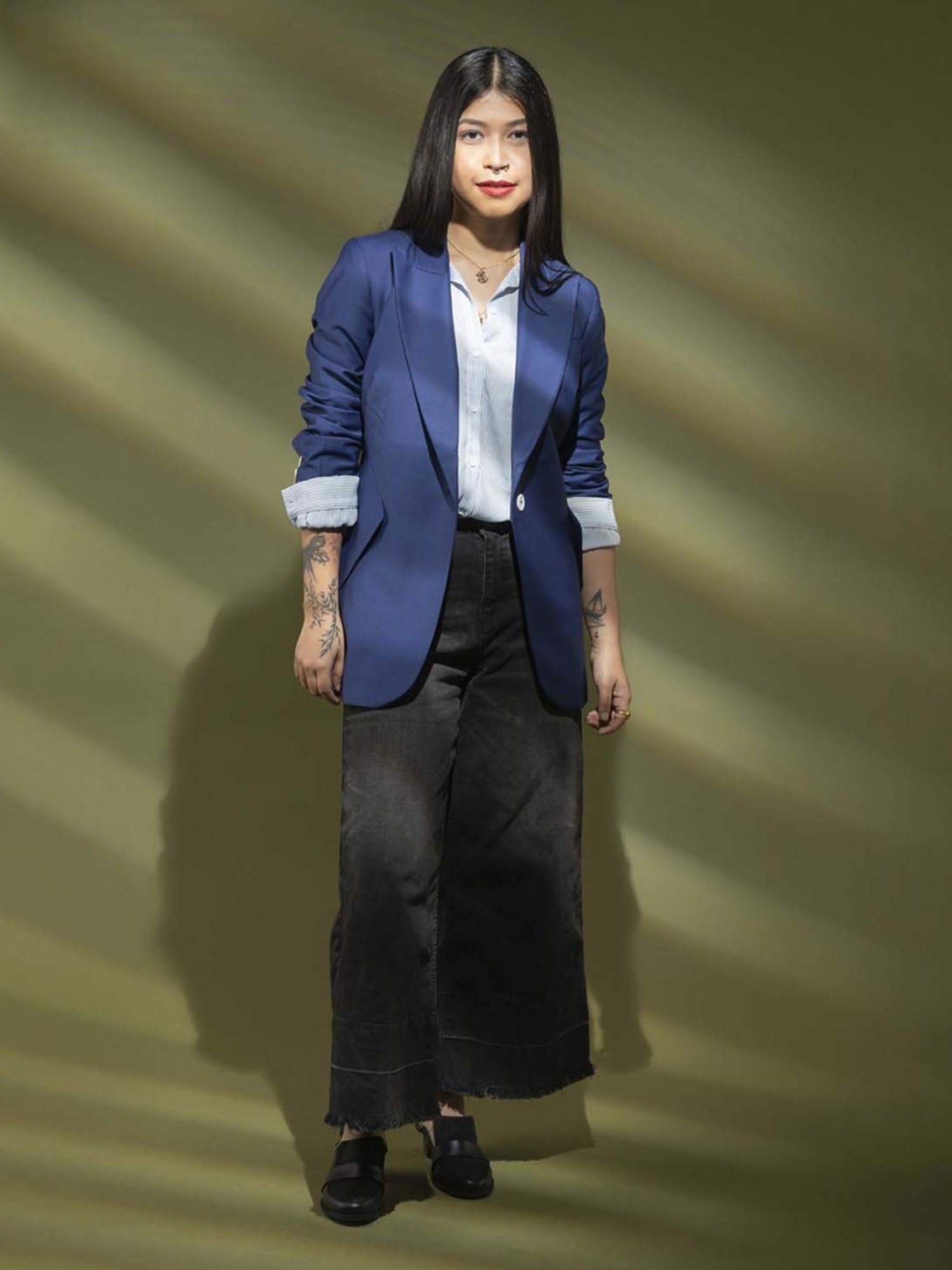 Qua Blue Stretch Wool Tailored Blazer