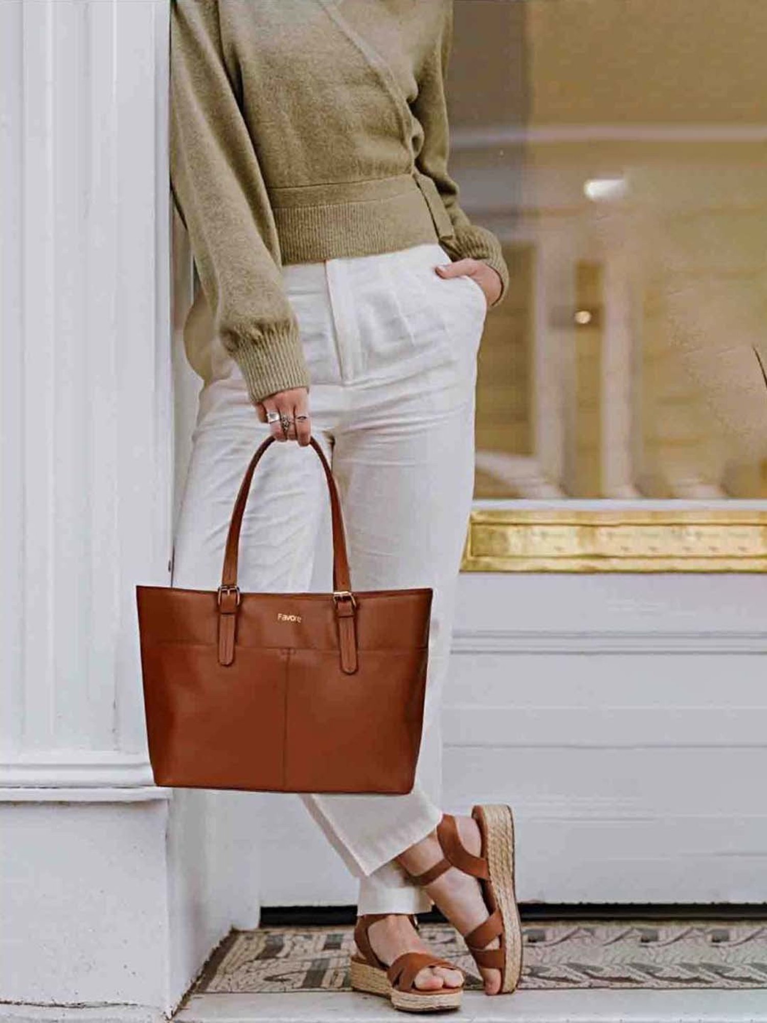 Favore Brown Solid Medium Tote Handbag