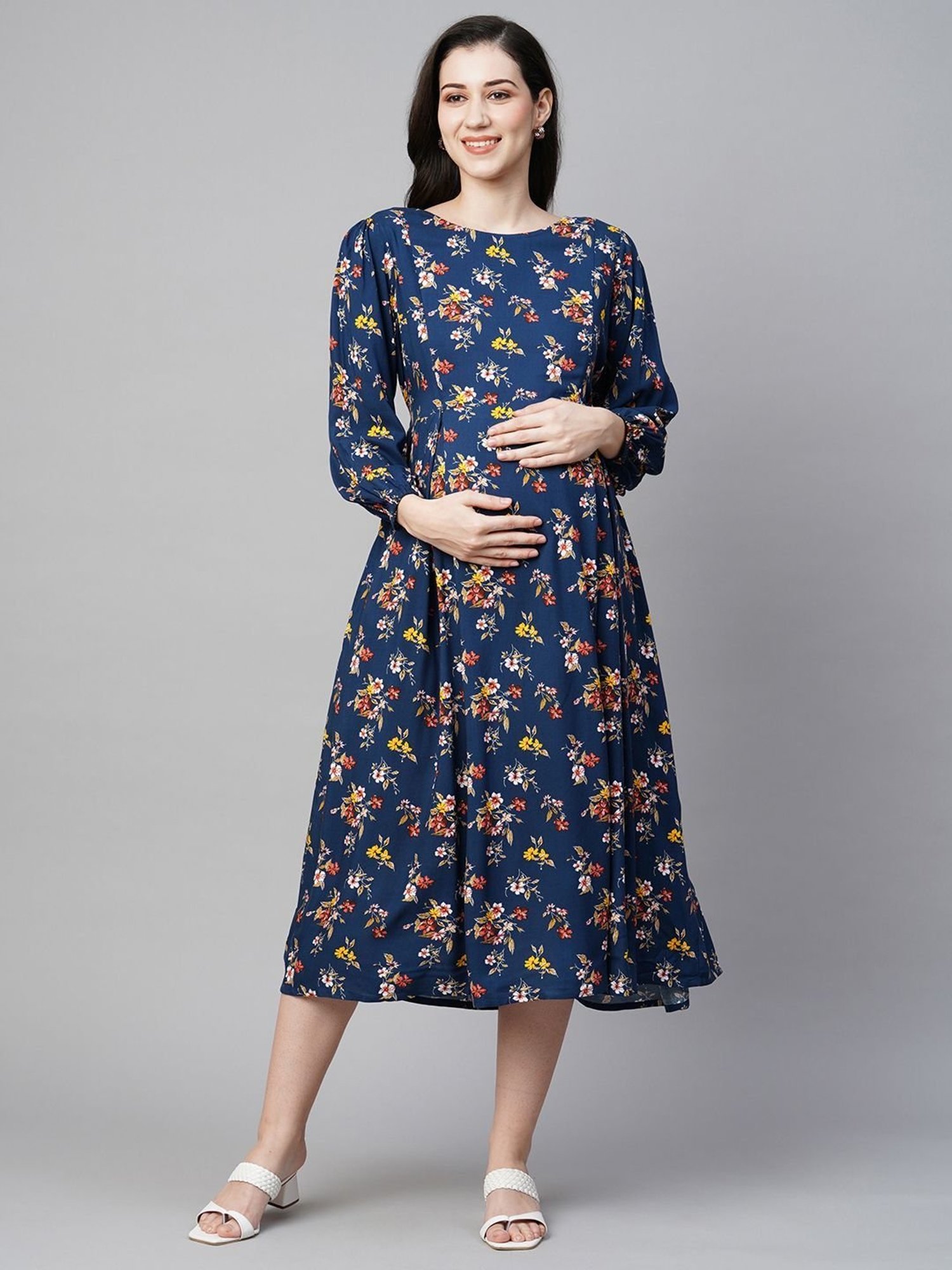 MomToBe Blue Printed Maternity Dress