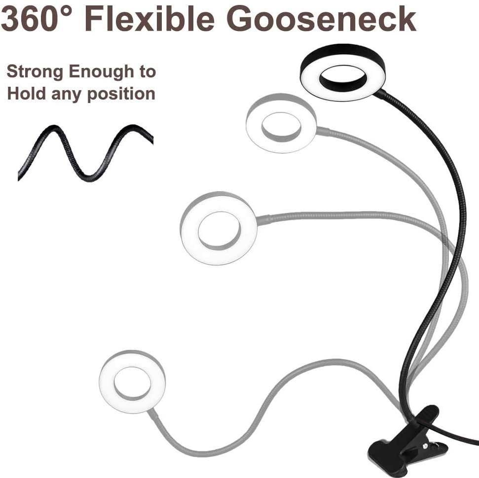 Bekada LED Desk Light with Clamp for Video Conference Lighting Clip on LED Ring Light for Computer Webcam USB Laptop Light for Zoom Meetings Reading Light with 3 Color 10 Dimming Level