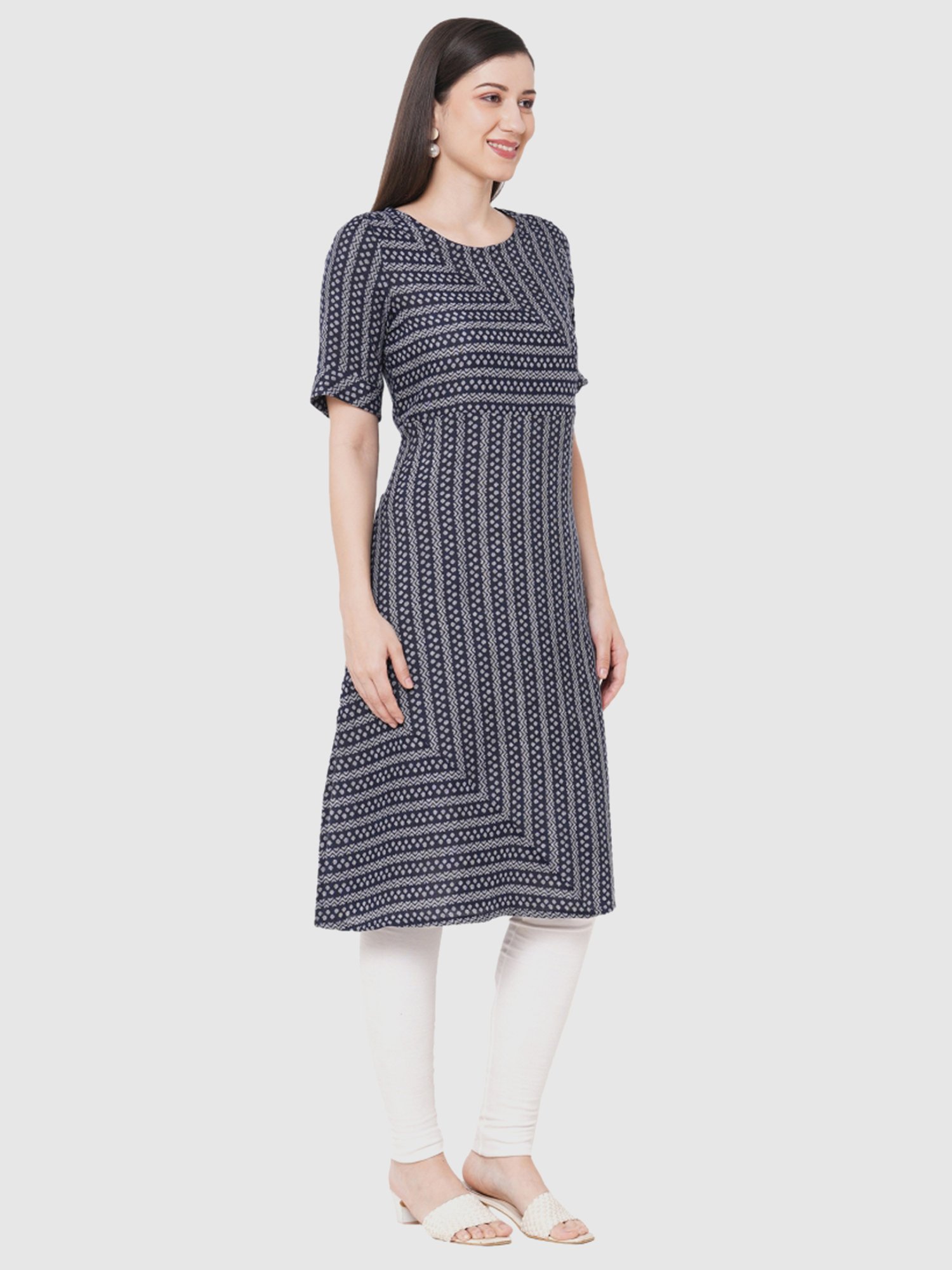 Fusion Beats Black Printed Straight Kurta