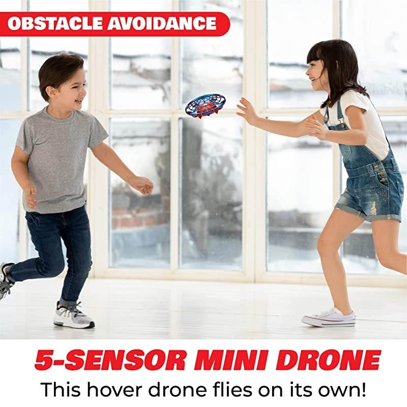 Scoot Combo Hand Operated Drone for Kids or Adults - Hands Free Motion Sensor Mini Drone, Easy Indoor Rechargeable UFO Flying Ball Drone Toy for Boys and Girls (Red/Blue)