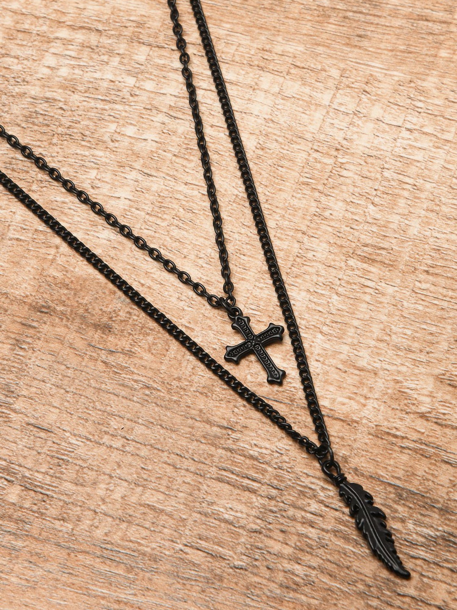 The Bro Code Black Coss & Wings Layered Necklace for Men