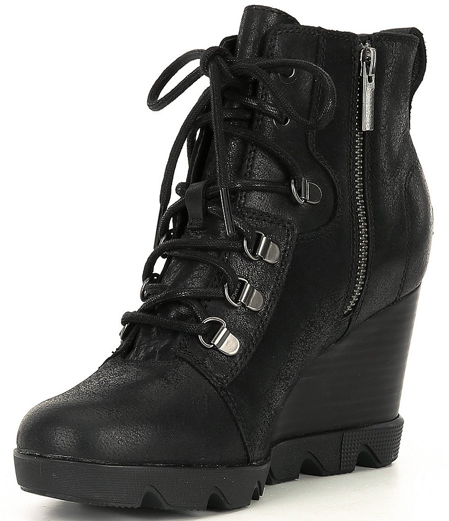 Sorel Joan Uptown Lace Waterproof Leather Wedge Lug Sole Booties