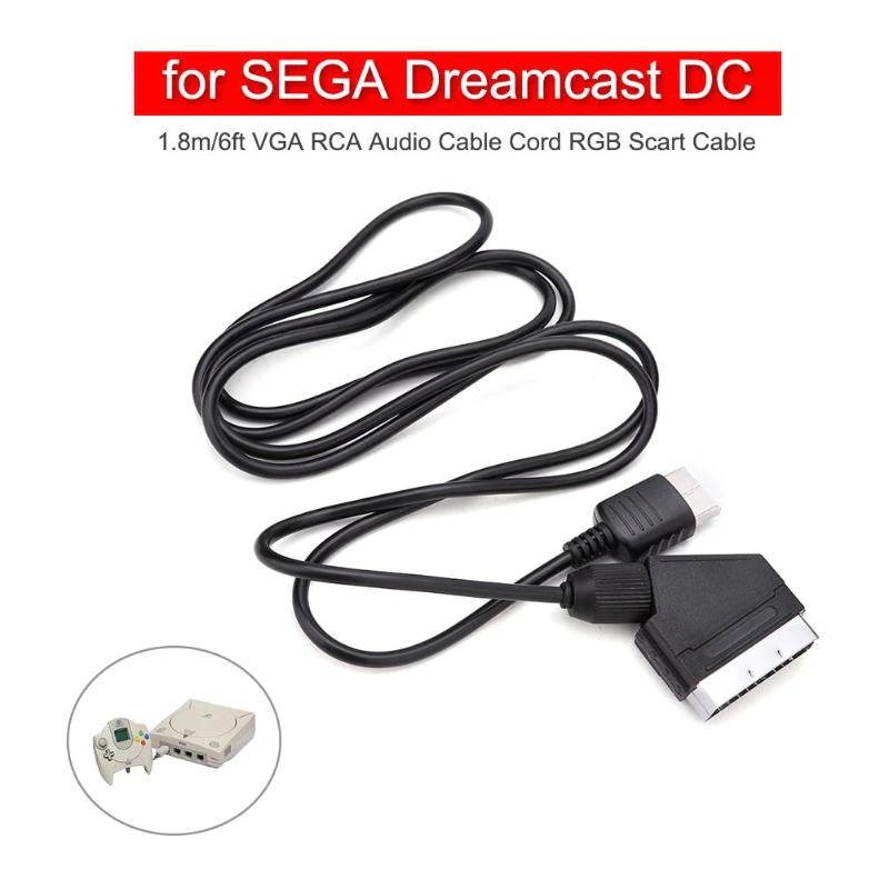 1.8m/6ft VGA RCA Audio Cable Cord SCART Cable TV AV Lead Real RGB Scart Cable replace connection cable for SEGA Dreamcast DC