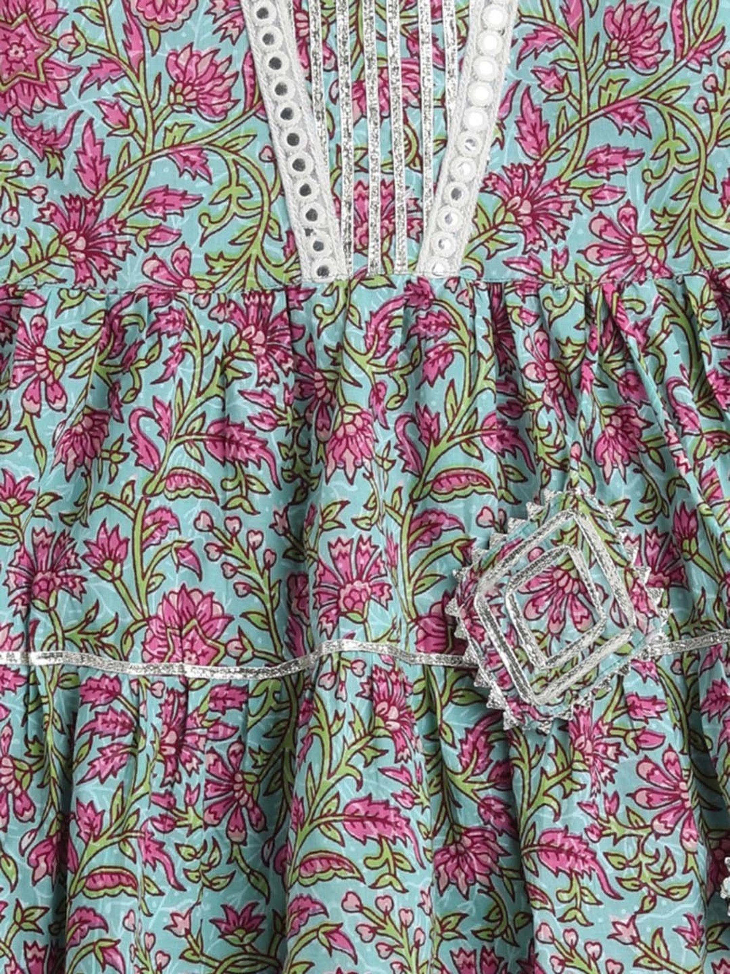 The Magic Wand Kids Blue & Pink Cotton Floral Print Dress