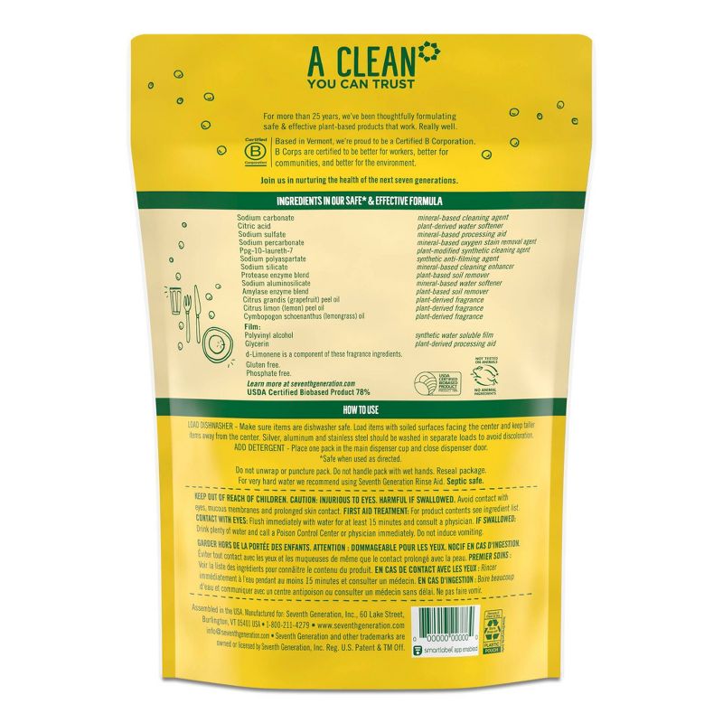 Seventh Generation Auto Dish Detergent Packs - Lemon - 20ct