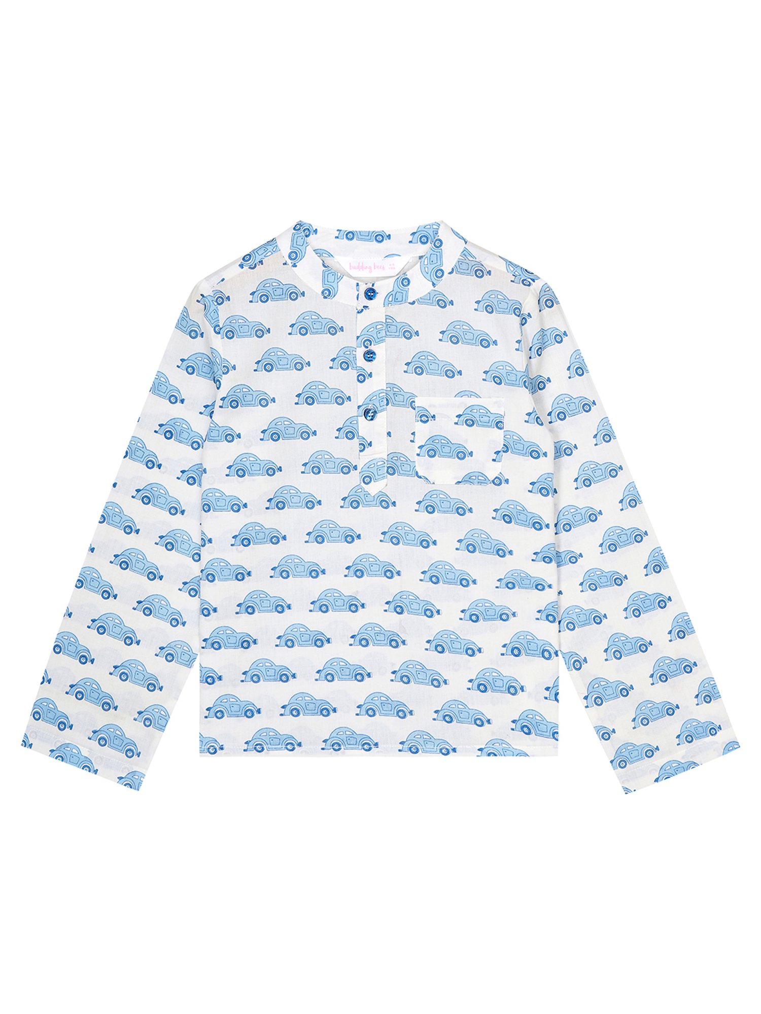 Budding Bees Boys Off White & Blue Printed Full Sleeves T-Shirt with Pants