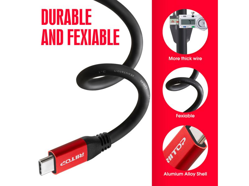 USB C to USB C Fast Charging Cable 15Ft, RIITOP USB 3.1 Gen 2 10Gbps Type C Cable with E-Marker Chipset, PD Charging 96W(20V 5A),Compatible with Gaming Box, Digital Camera, Oculus Quest 2 Link