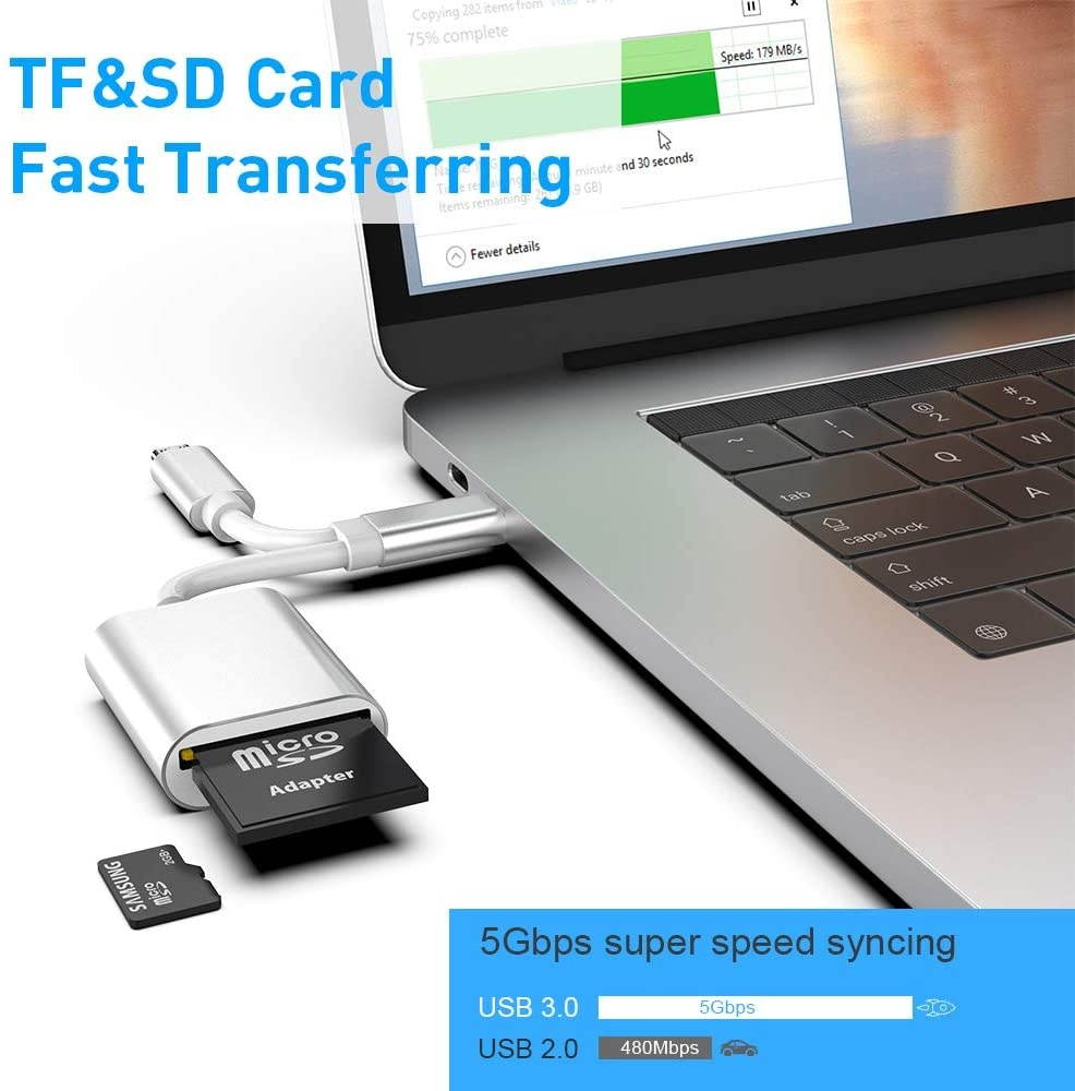 Rocketek 2 in 1 Type C+Micro USB Card Reader,Dual Slot+Plug and Play+USB 3.0+OTG Adapter+Camera Reader+ Drive Recorder+Video Reader,Compatible Mac Book/Android/Tablets/PC/Laptop/Samsung HC-TCCR2