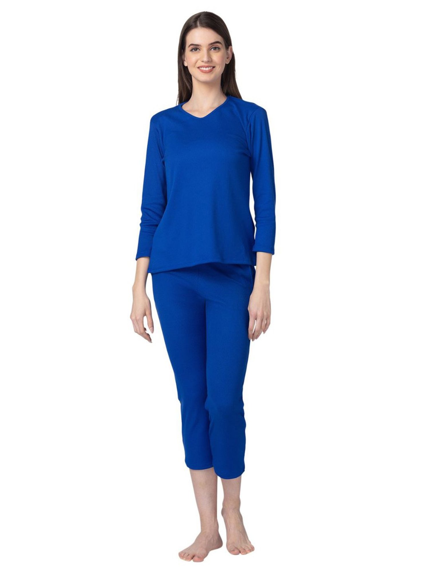 Candyskin Cotton Royal Blue T-Shirt With Capris