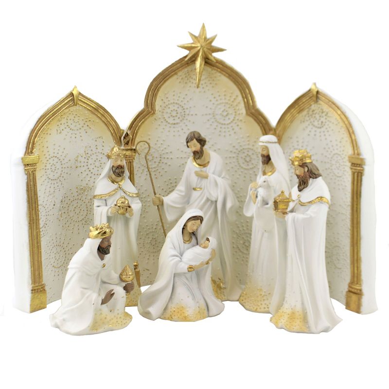 Christmas 11.25" White And Gold Nativity Mary Jesus Joseph Backdrop  -  Decorative Figurines