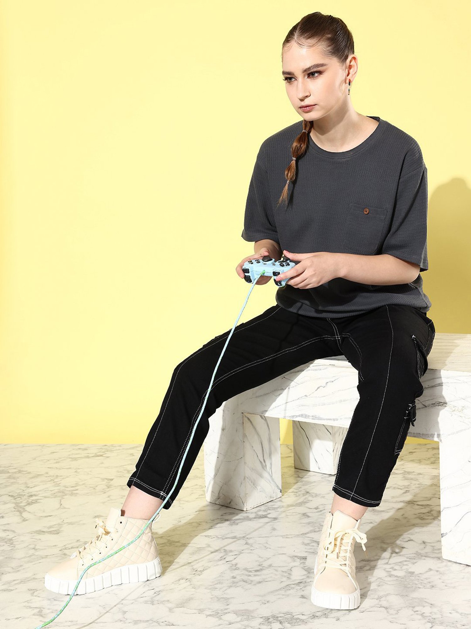 Dillinger Dark Grey Cotton Oversized T-Shirt