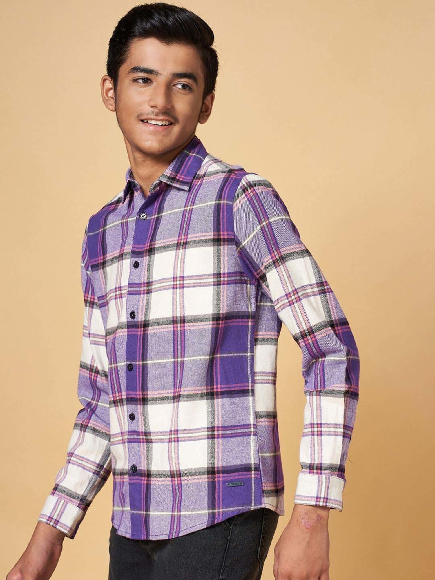 Coolsters by Pantaloons Boys Purple & White Cotton Chequered Full Sleeves Shirt
