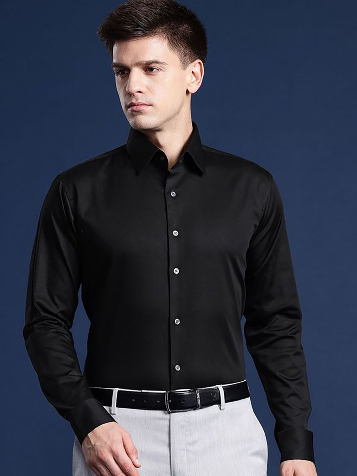 Hancock Black Slim Fit Solid Shirts