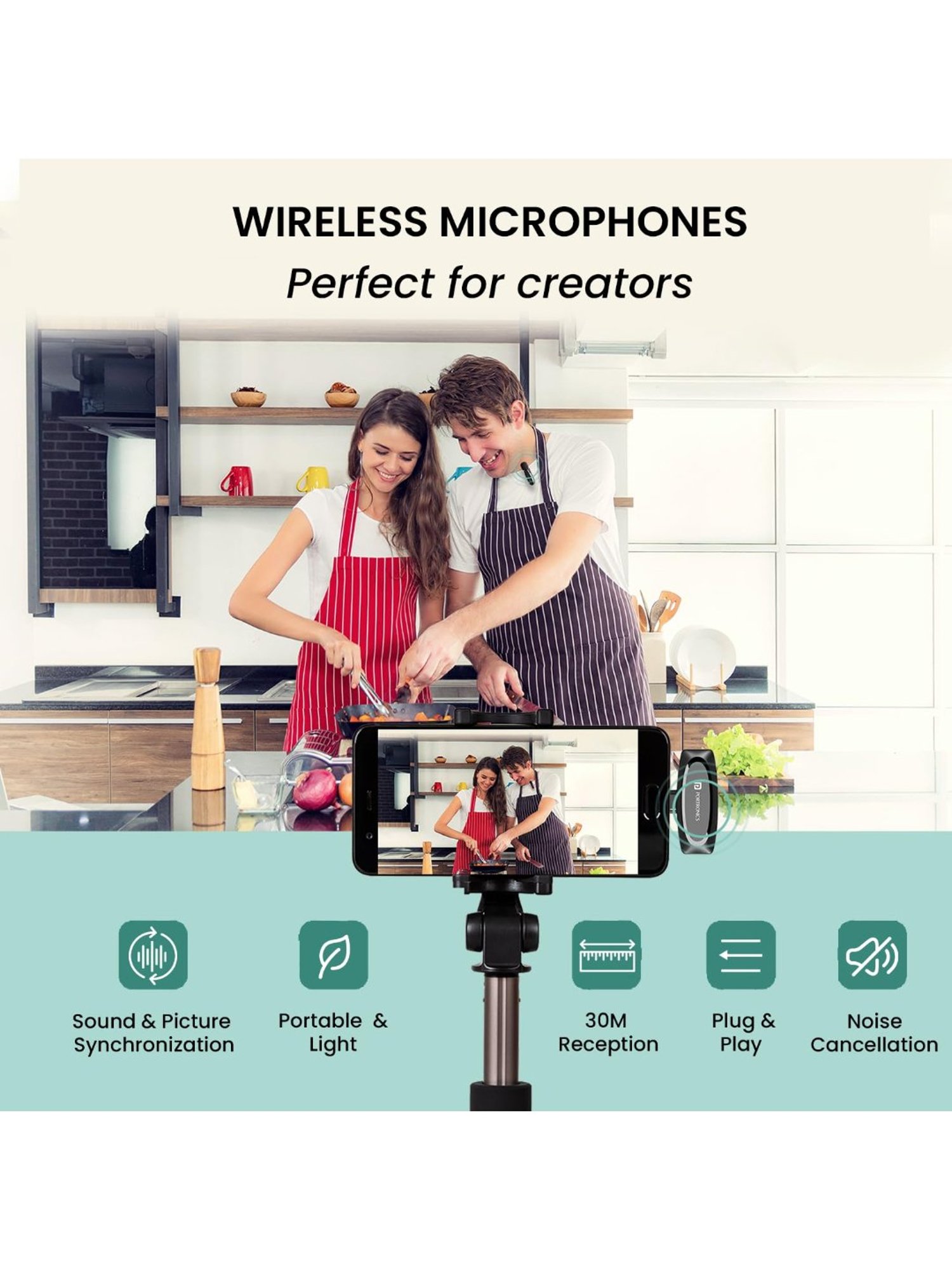 Portronics Dash 7 Omnidirectional Type C Wireless Microphone with Noise Cancellation (Black)