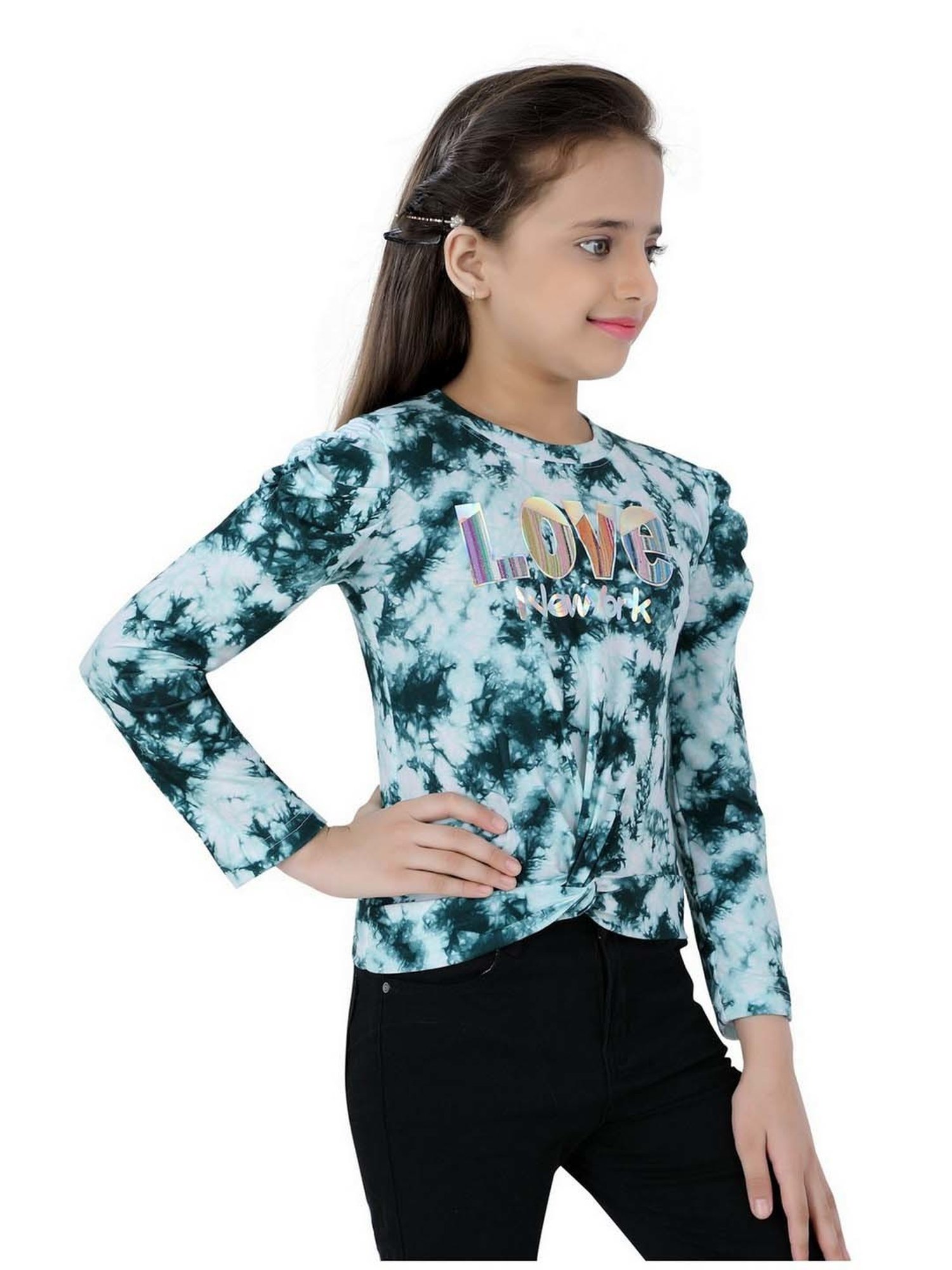 poplins Kids Blue & White Cotton Printed Full Sleeves Top