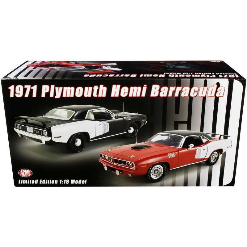 1971 Plymouth Hemi Barracuda Black with White Stripes Limited Edition to 732 pieces Worldwide 1/18 Diecast Model Car by ACME